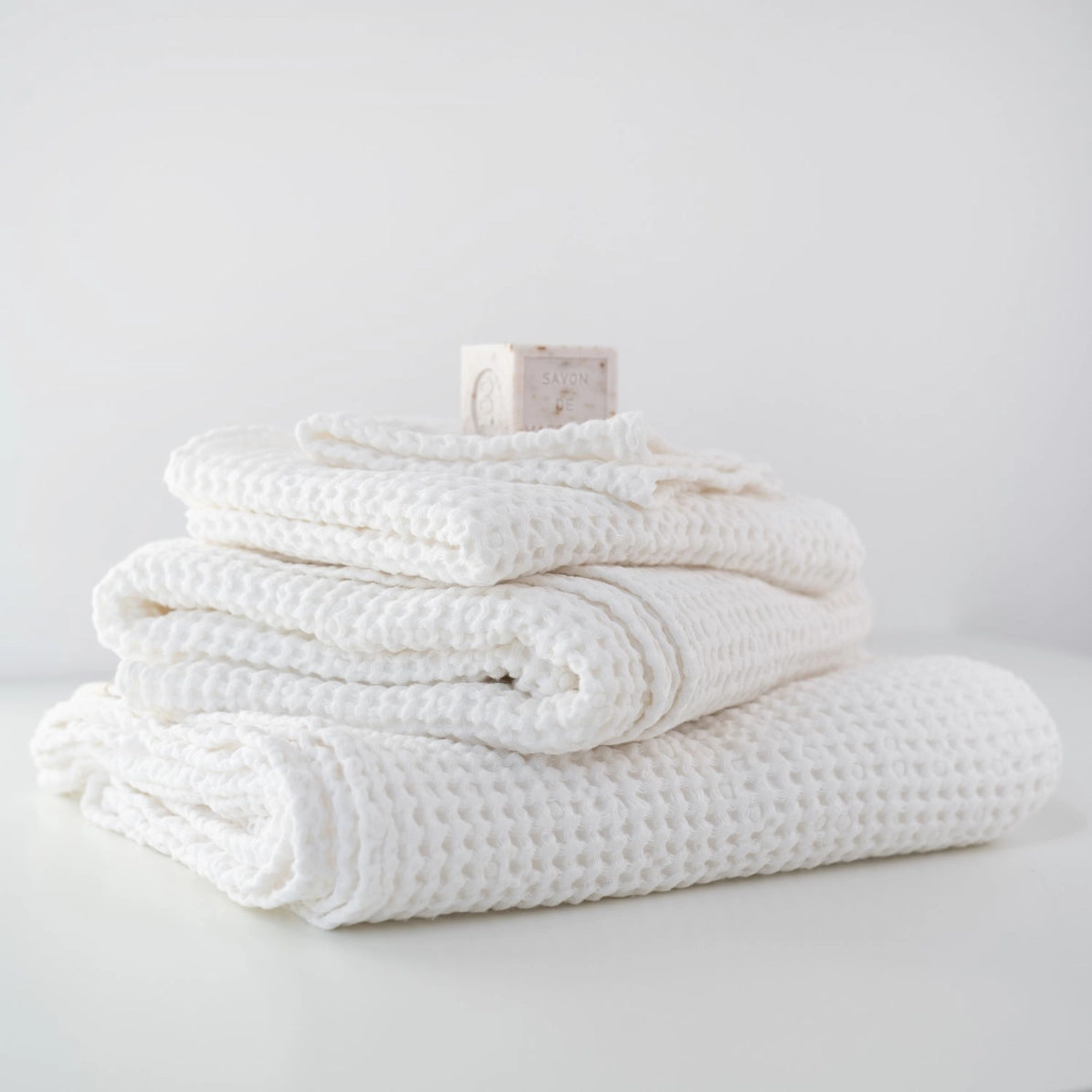 White Linen & Cotton Honeycomb Waffle Towels