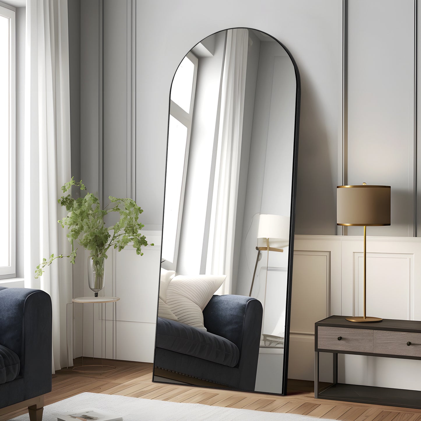 Black Wood Arch Full-Length Mirror