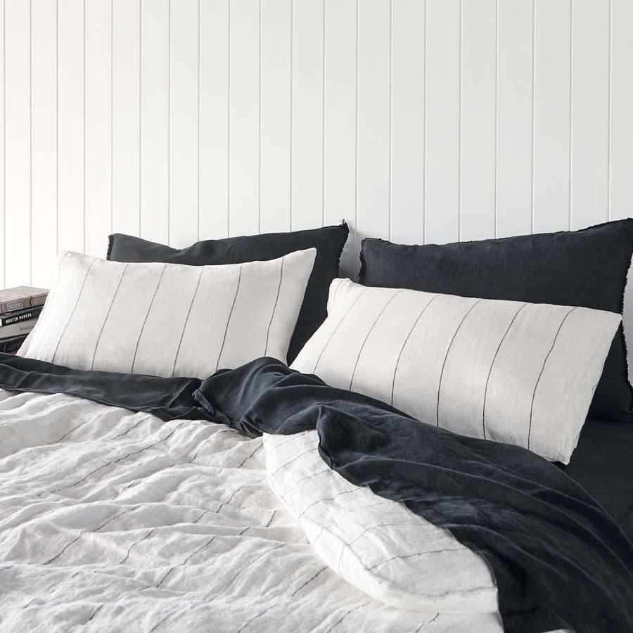 Carter Linen Duvet – Off White/Charcoal