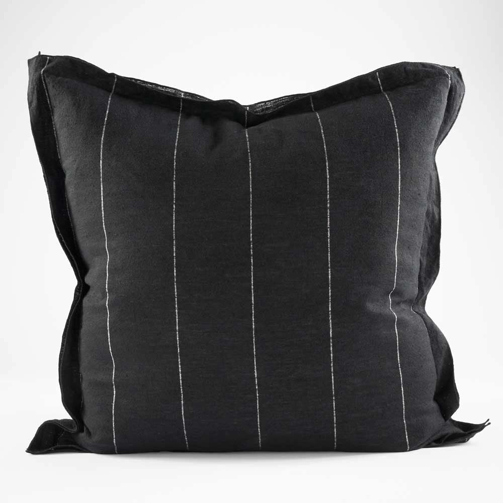 Black with White Stripe Linen Cushion Cover