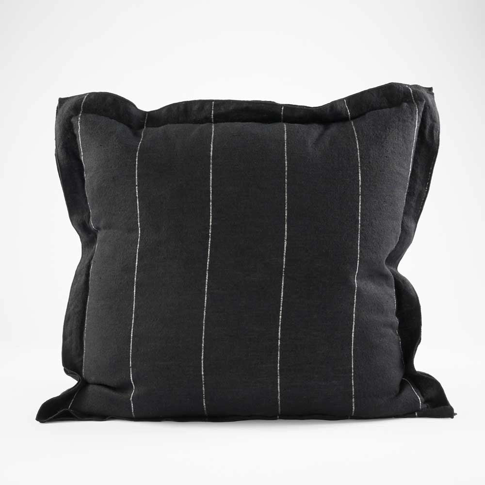 Black with White Stripe Linen Cushion Cover