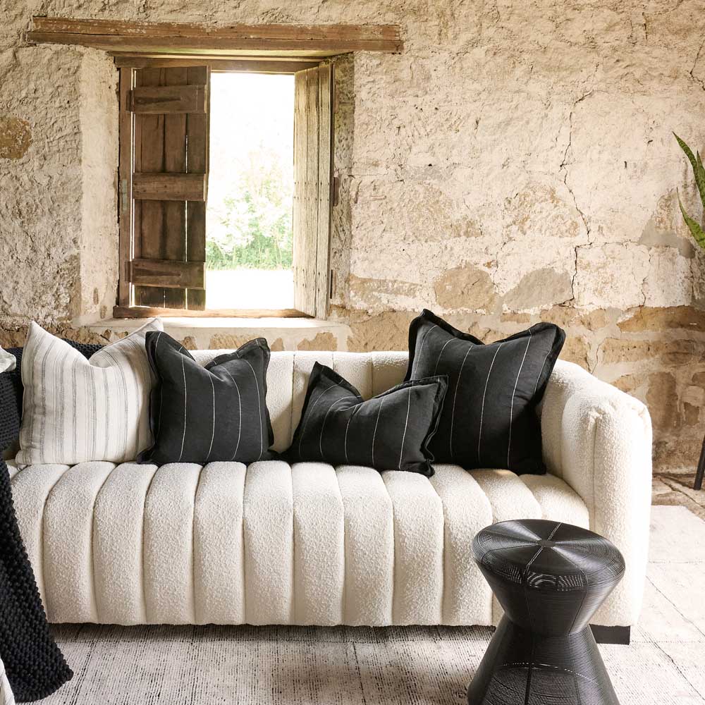 Black with White Stripe Linen Cushion Cover