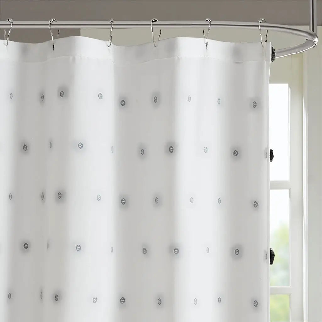 Black & White Pom Pom Shower Curtain