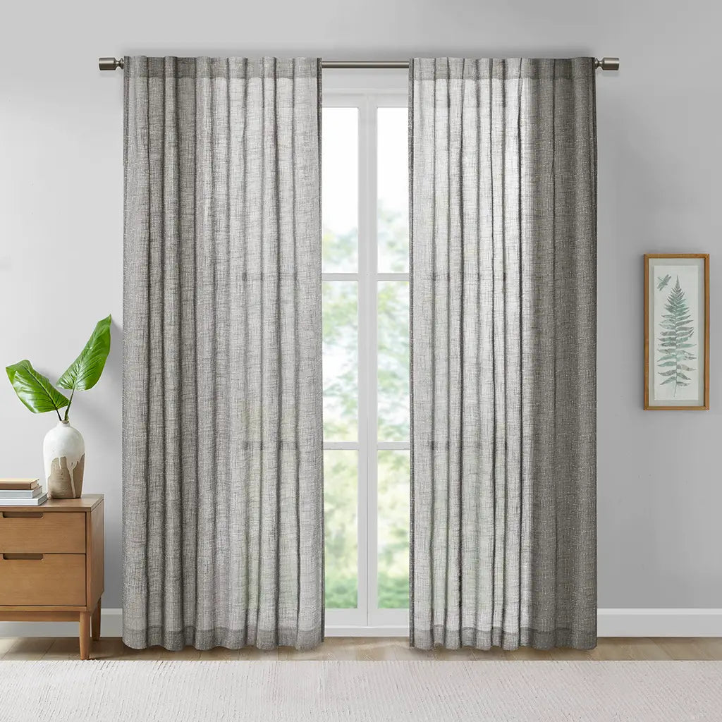 Textured Woven Sheer Grey Curtain
