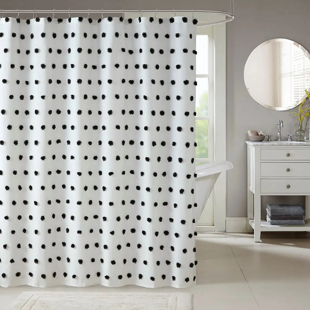 Black & White Pom Pom Shower Curtain