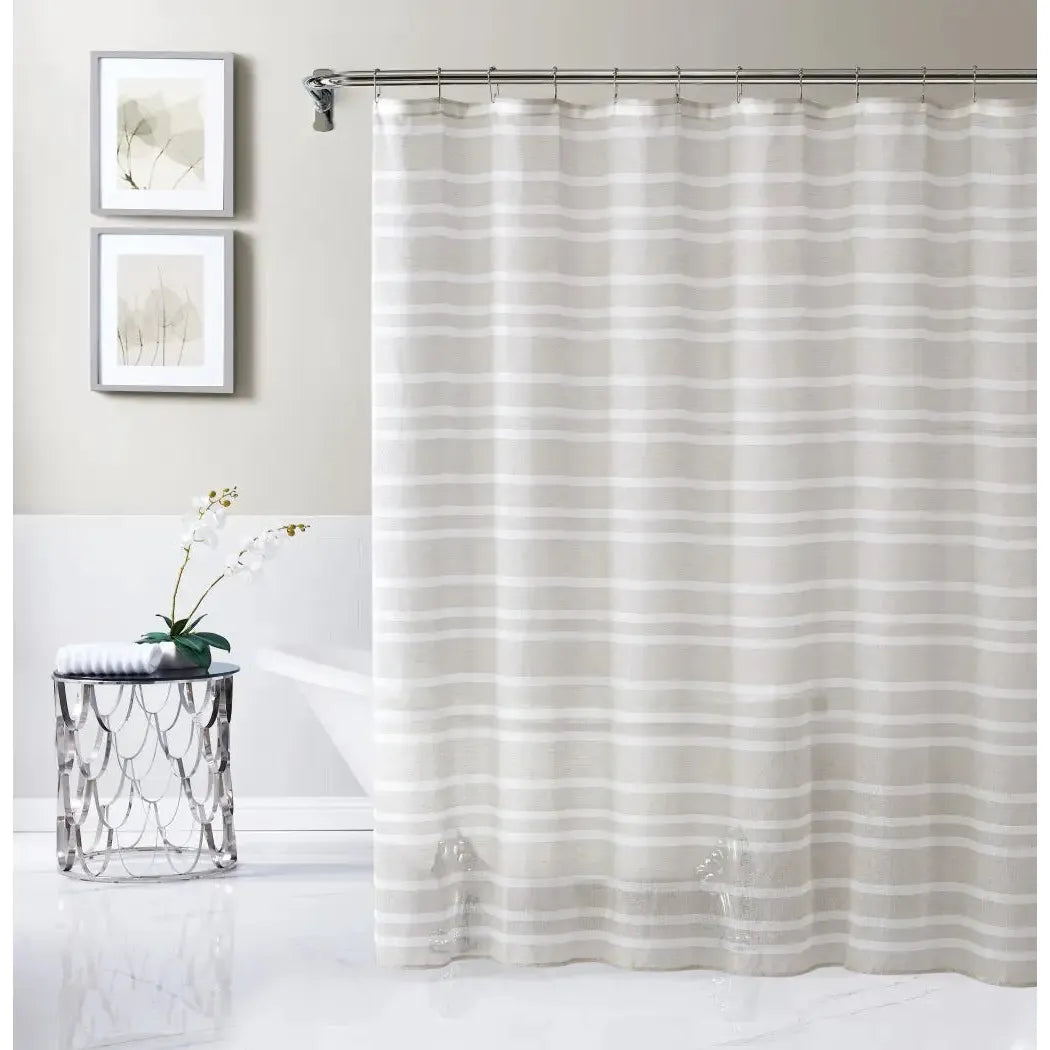 Taupe and White Striped Shower Curtain