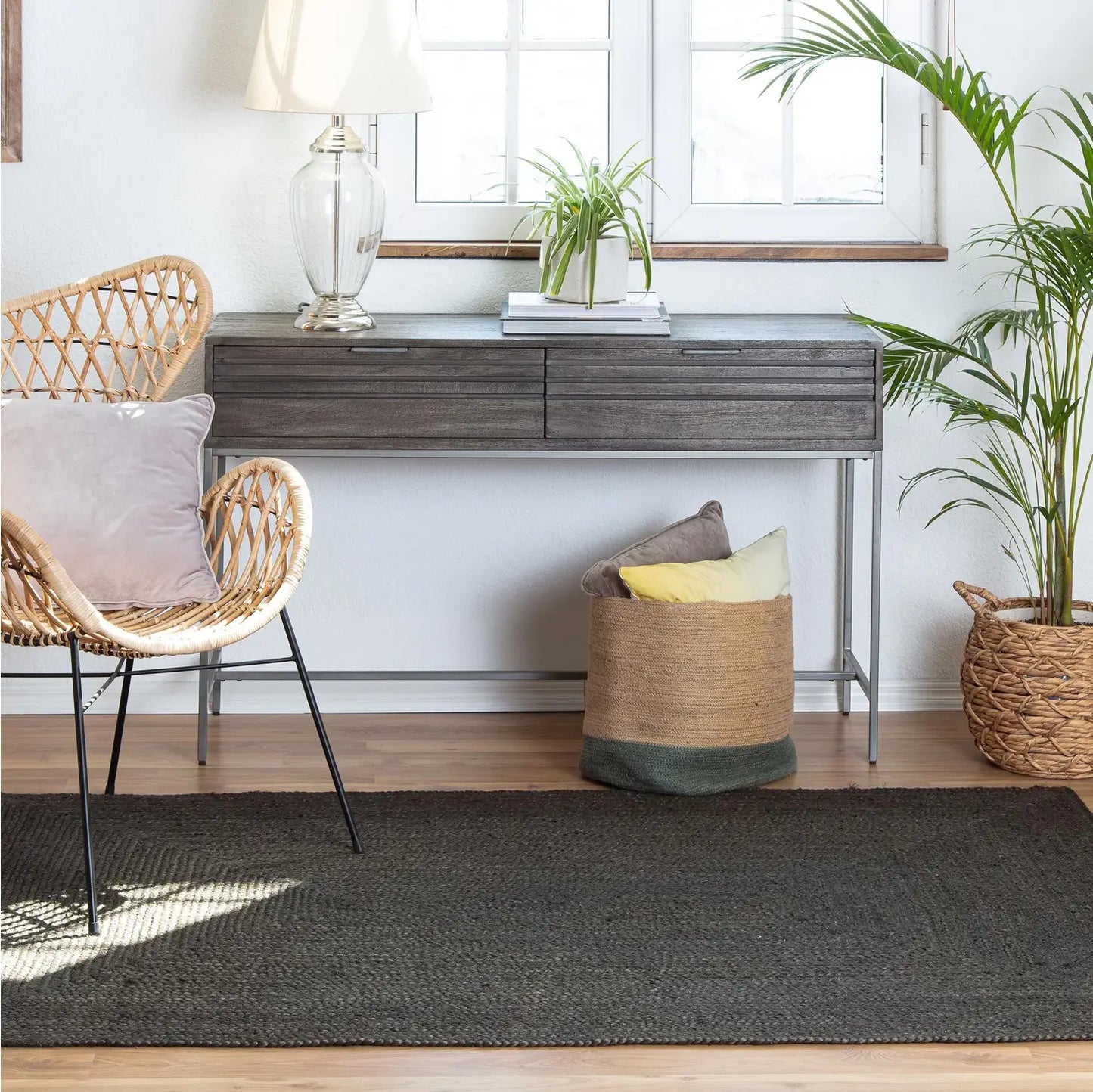 Shadow Grey Woven Jute Area Rug