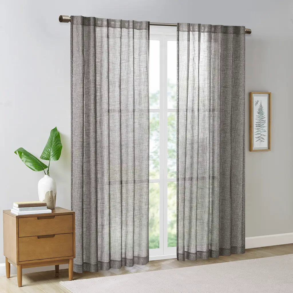 Textured Woven Sheer Grey Curtain