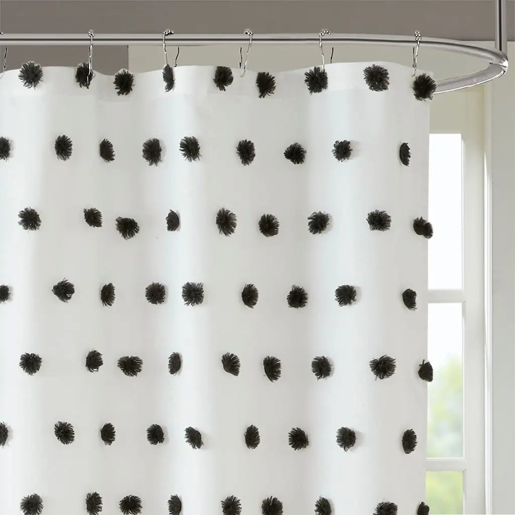 Black & White Pom Pom Shower Curtain