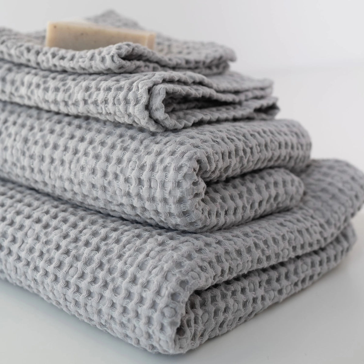 Light Grey Linen & Cotton Honeycomb Waffle Towels