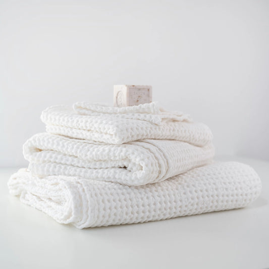 White Linen & Cotton Honeycomb Waffle Towels