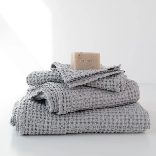 Light Grey Linen & Cotton Honeycomb Waffle Towels