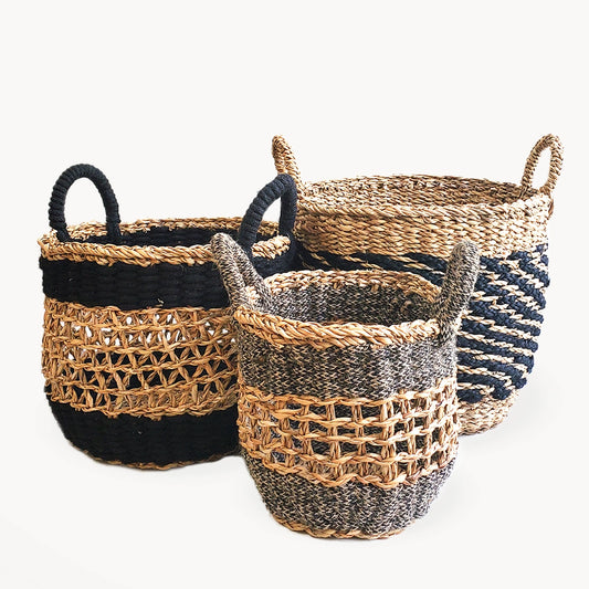 Basket-Black-Set of 3 Handwoven Wicker Storage