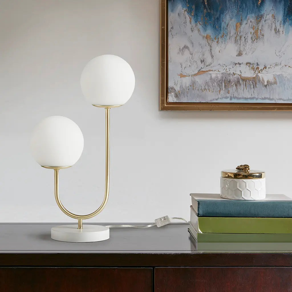 2-Light Globe Gold Base Table Lamp