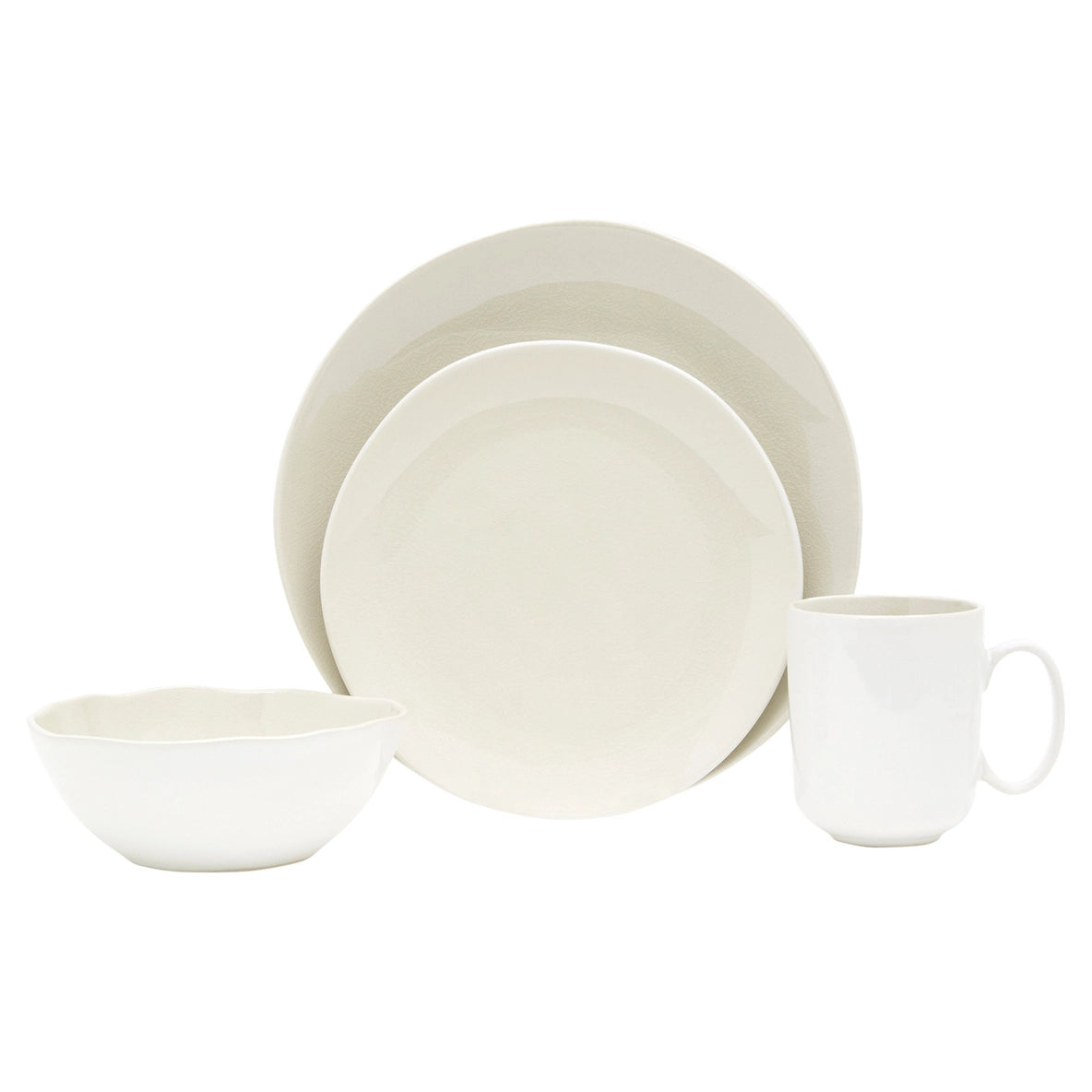 Natural and White Round Ceramic Dinnerware Set - Sixteen Pieces