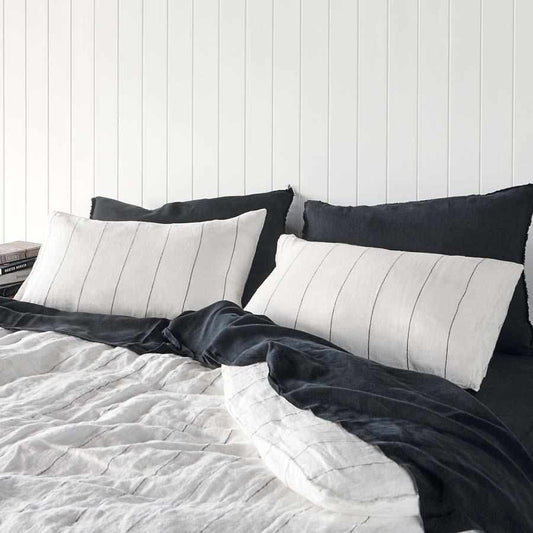 Carter Linen Duvet – Off White/Charcoal