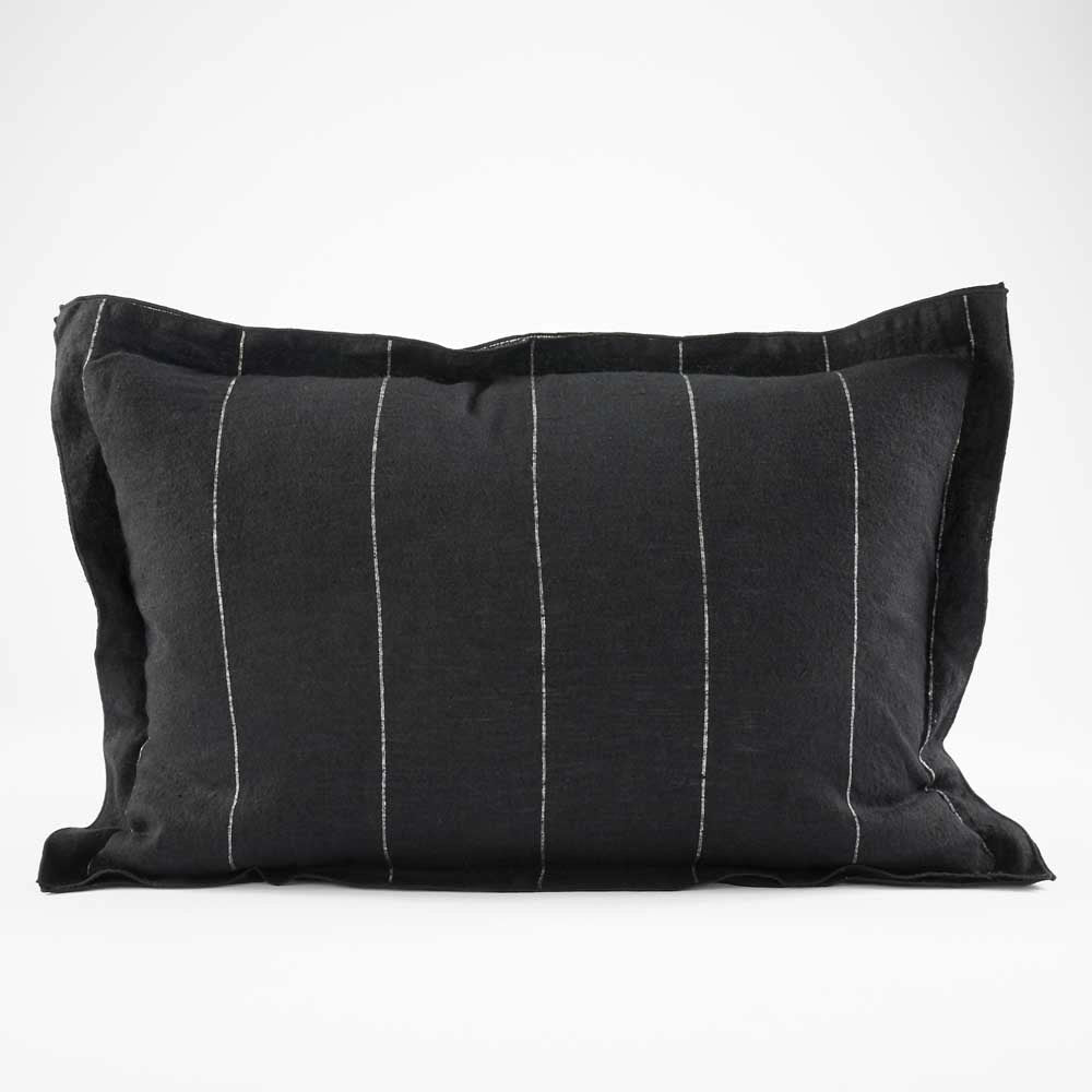 Black with White Stripe Linen Cushion Cover