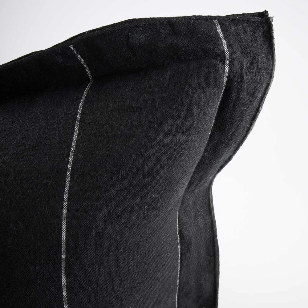 Black with White Stripe Linen Cushion Cover