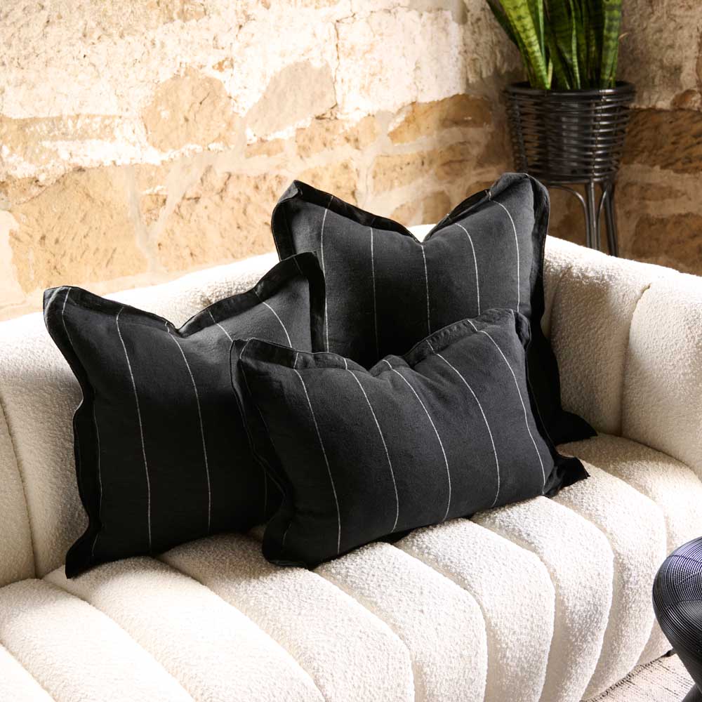 Black with White Stripe Linen Cushion Cover