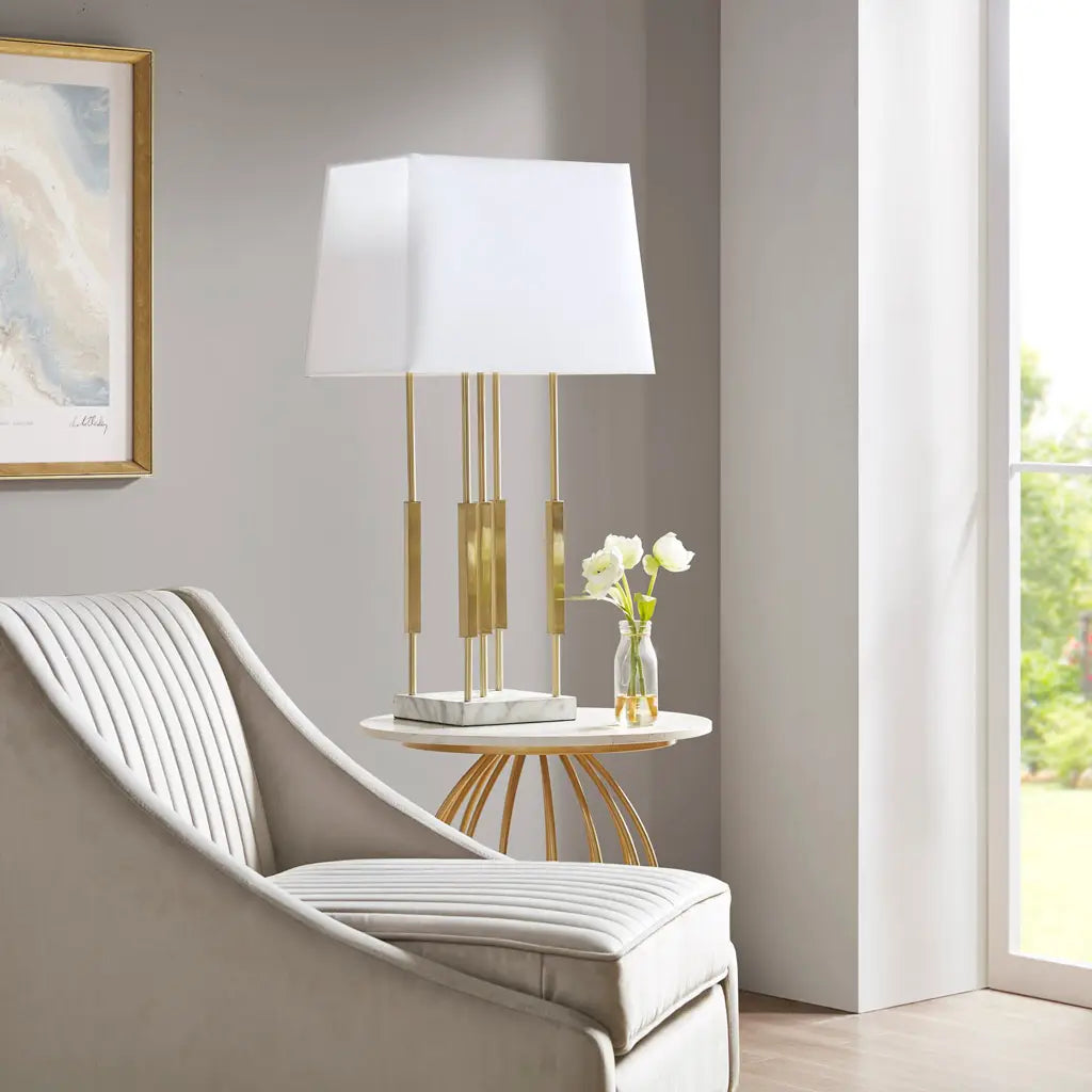 Modern Gold Table Lamp with Marble Base
