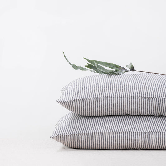 Thin Black Stripes Linen Pillowcase Set