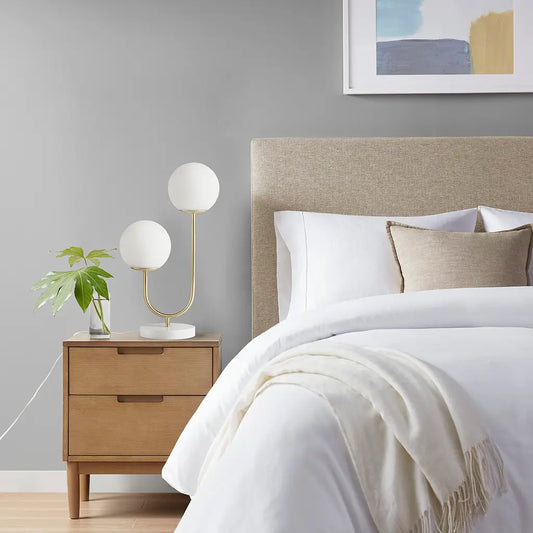 2-Light Globe Gold Base Table Lamp