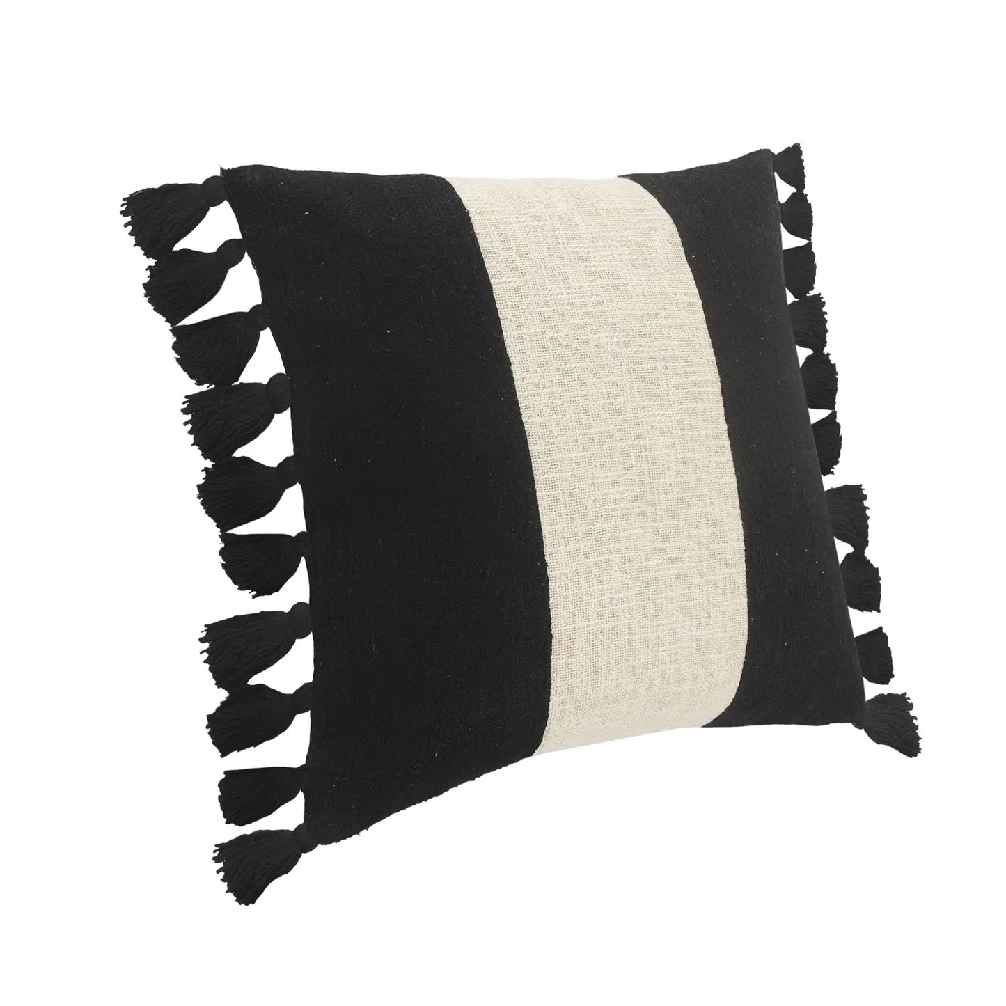 Stripe Black and Ivory Fringe Pillow