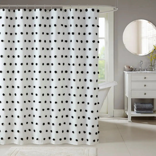 Black & White Pom Pom Shower Curtain