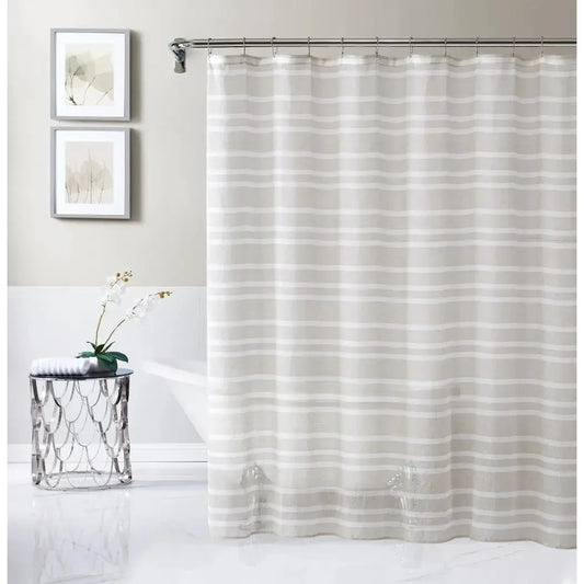 Taupe and White Striped Shower Curtain