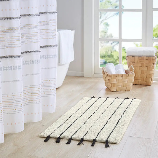 Tassel Cotton Striped Bath Rug