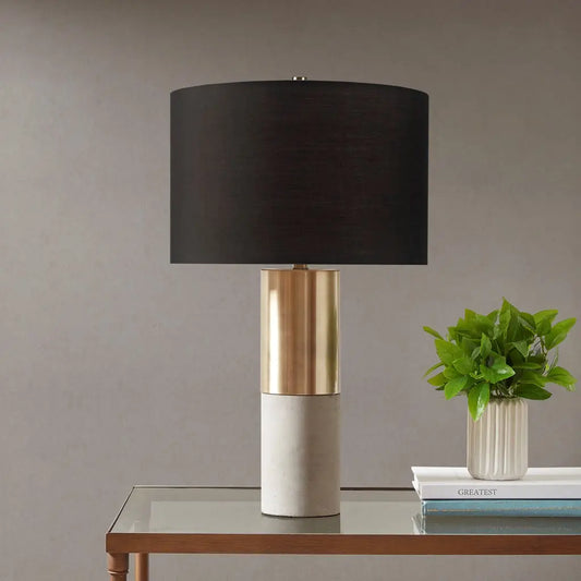 Black Shade Table Lamp with Gold Steel Base