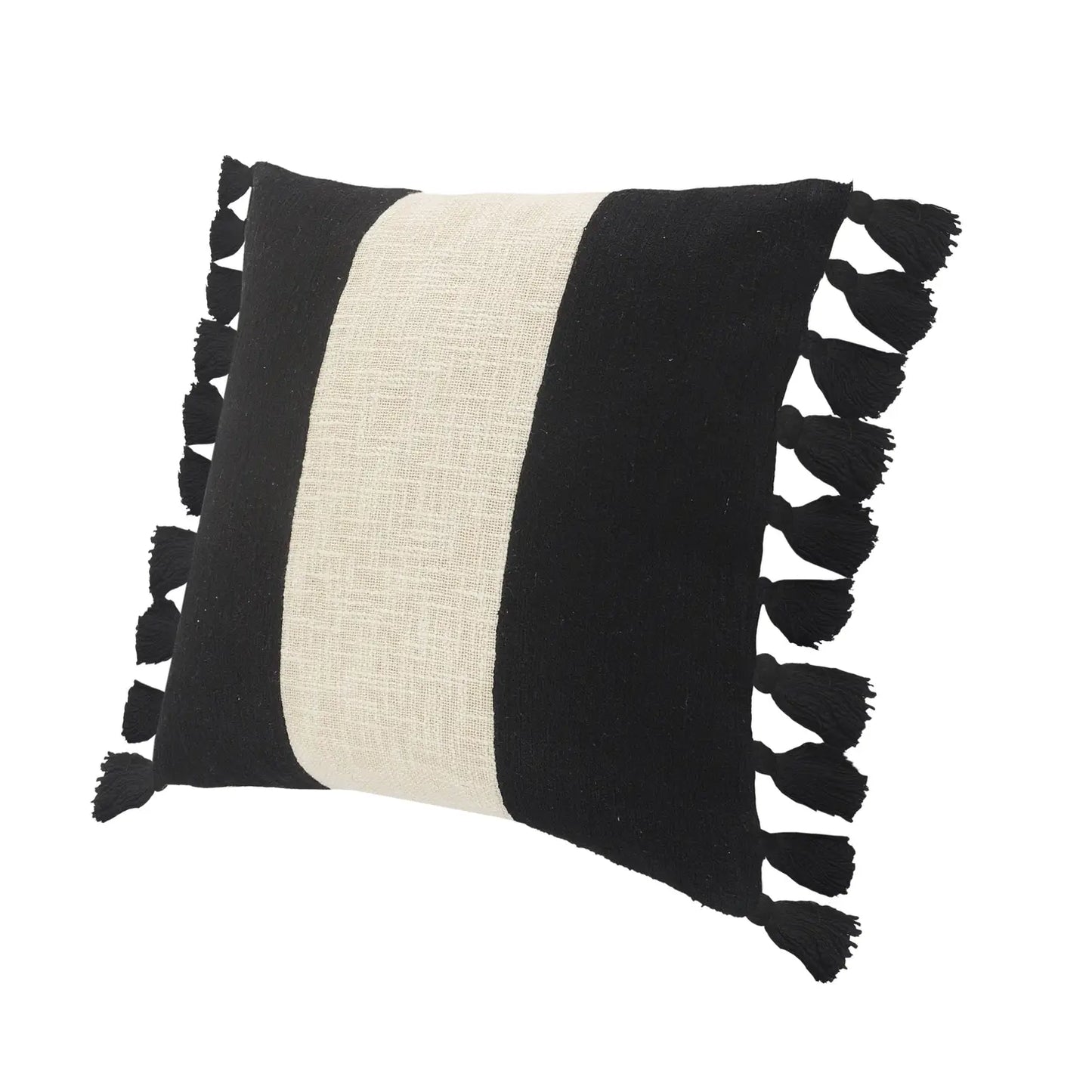 Stripe Black and Ivory Fringe Pillow