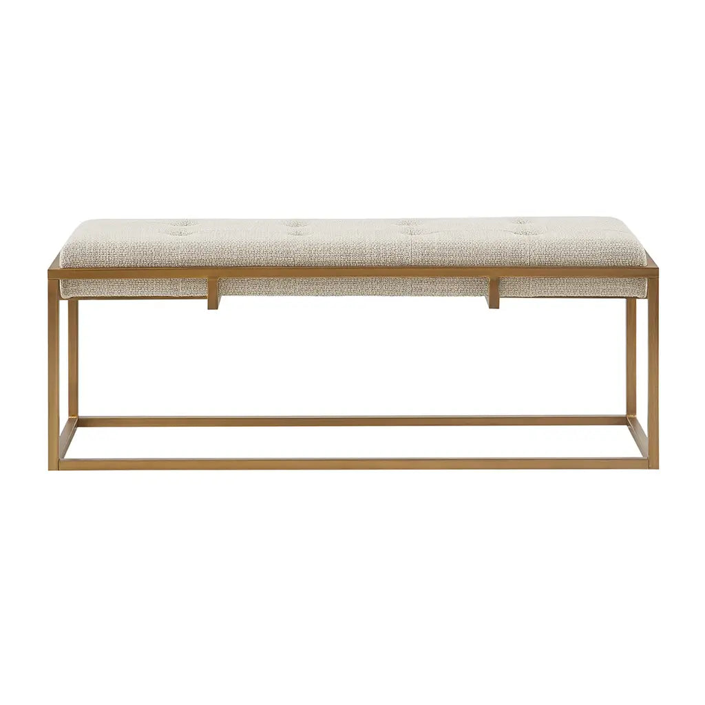 Cream Button Tufted Accent Bench