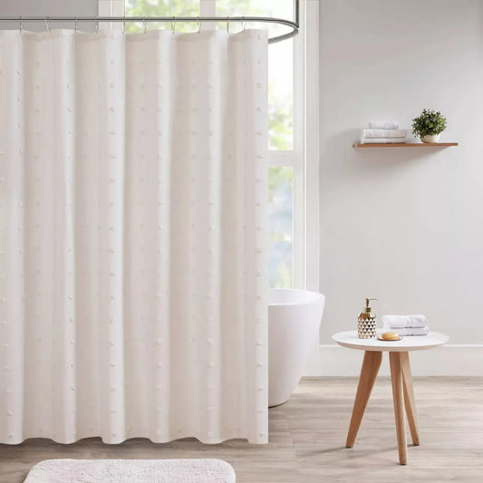 White Cotton Pom Pom Shower Curtain