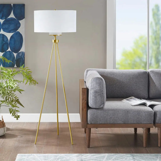 Gold & White Tripod Floor Lamp