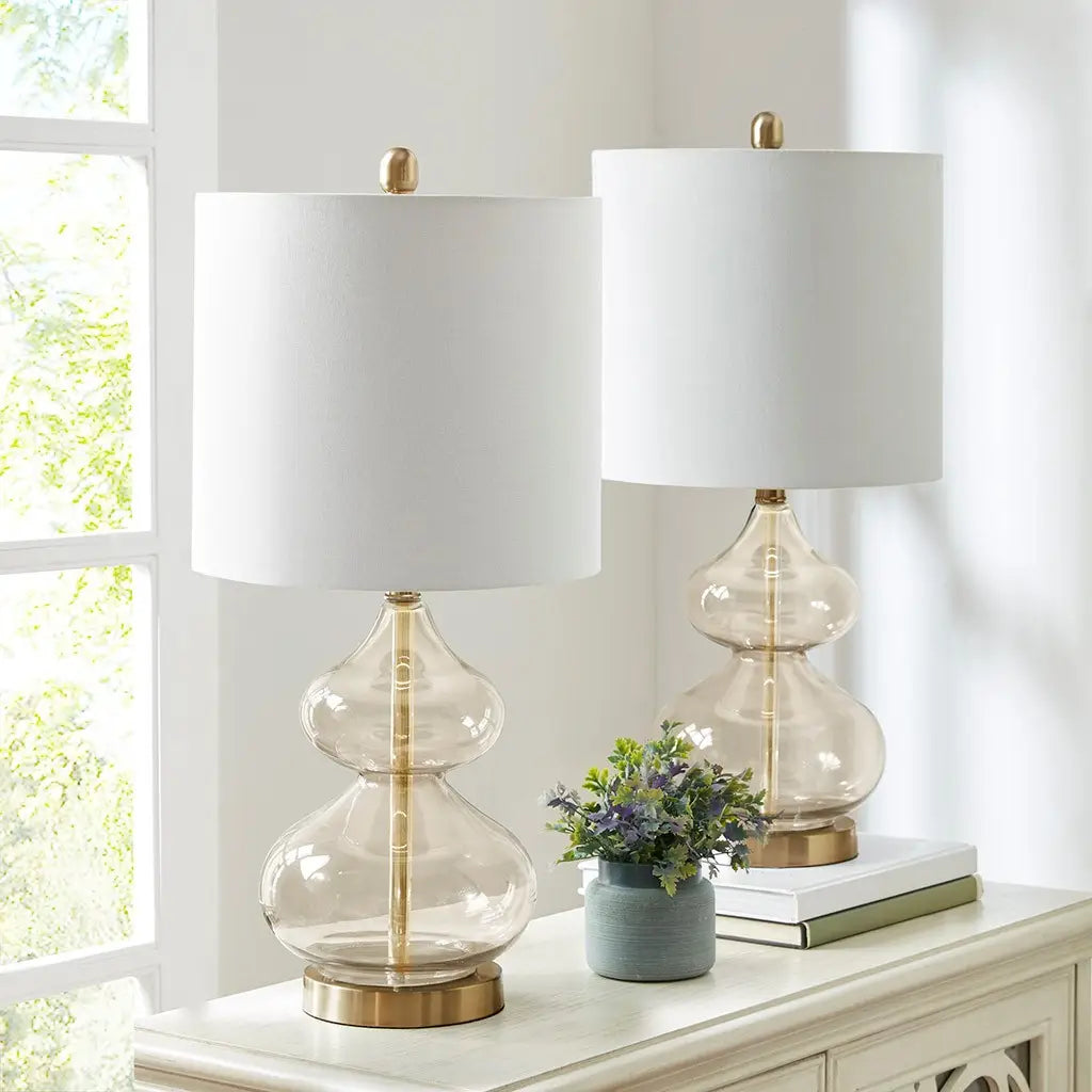 Clear Glass Gold Table Lamp Set