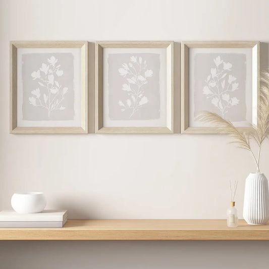 White Floral 3 Piece Wall Art Set