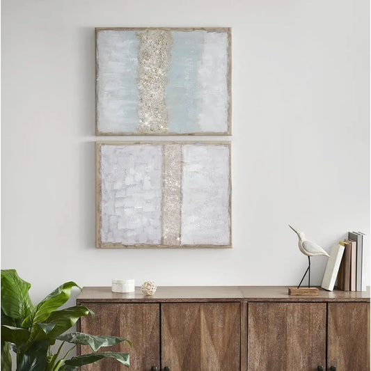 Soft Blue & Gold Abstract Wall Art Set