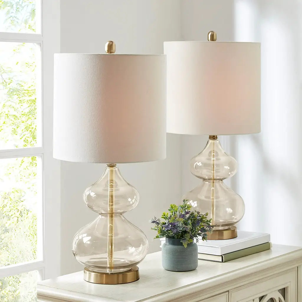 Clear Glass Gold Table Lamp Set