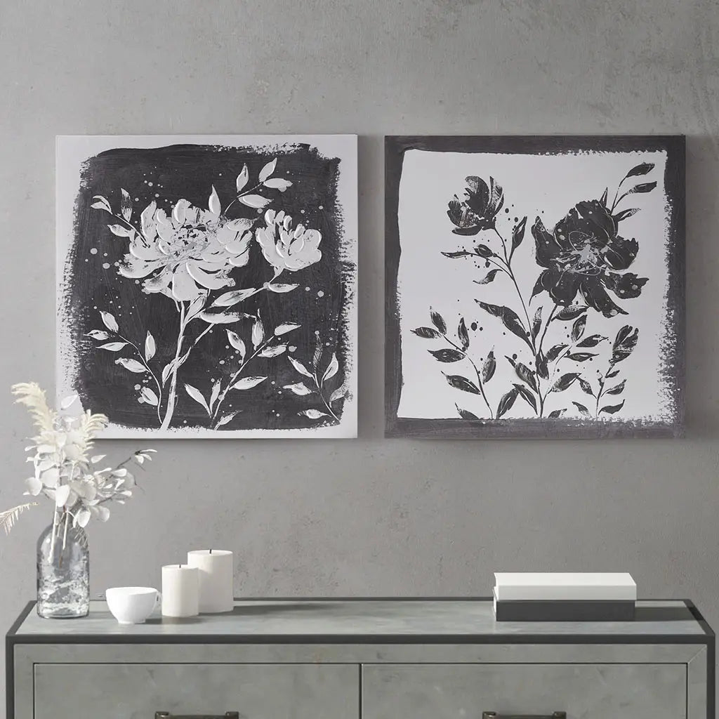 Black & White Floral Canvas Art Set